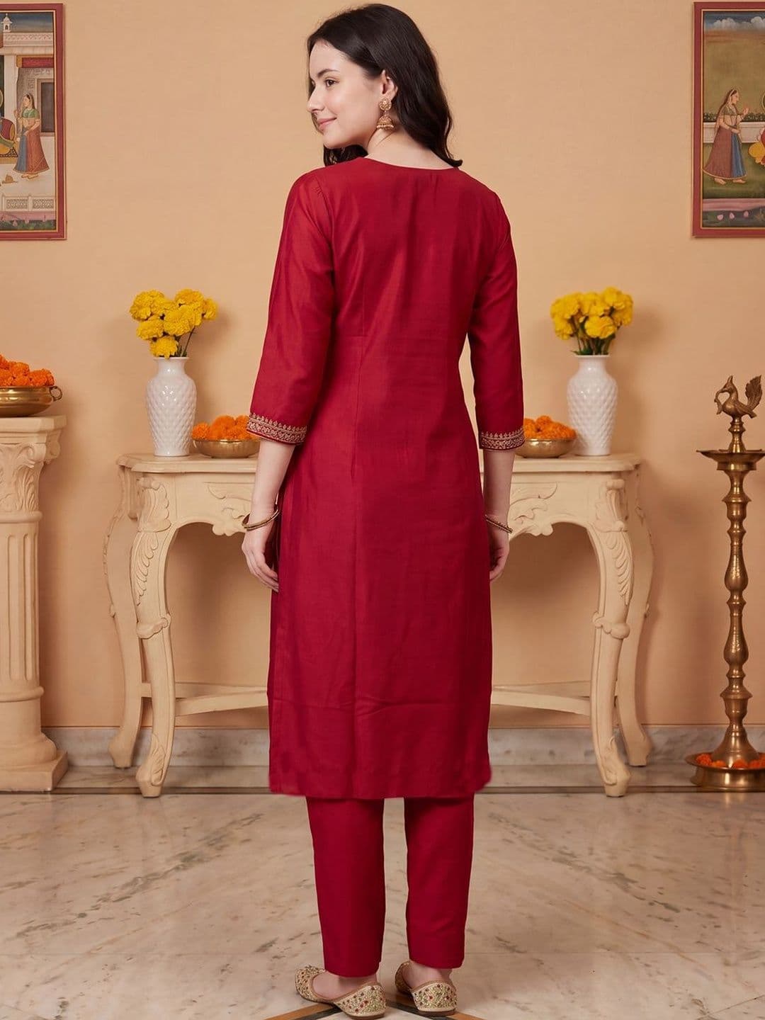 Indo Era Women Ethnic Motifs Embroidered Regular Thread Work Kurta with Trousers & With Dupatta thumbnail 5