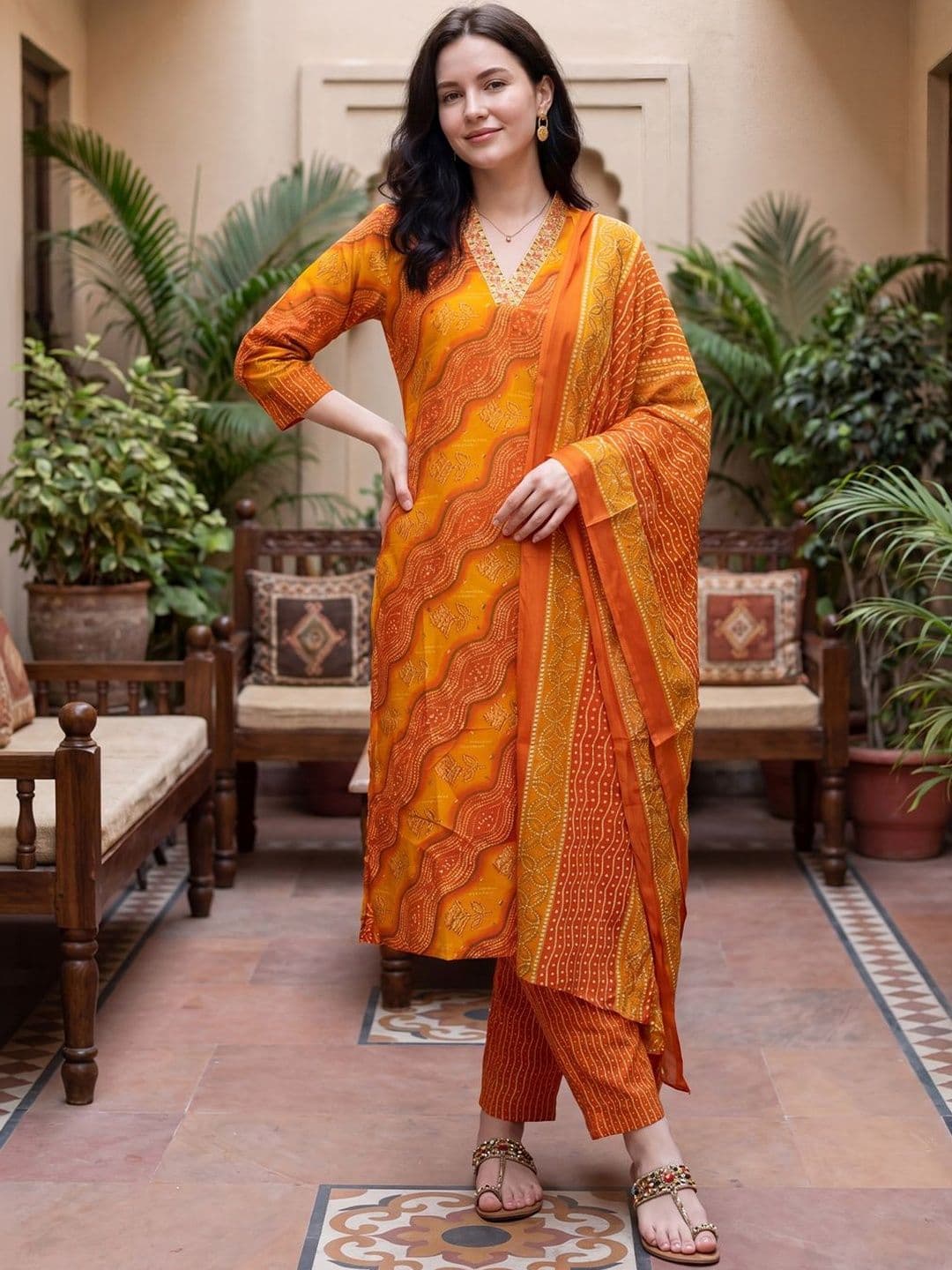 Indo Era Women Ethnic Motifs Printed Regular Thread Work Kurta with Trousers & With Dupatta thumbnail 2