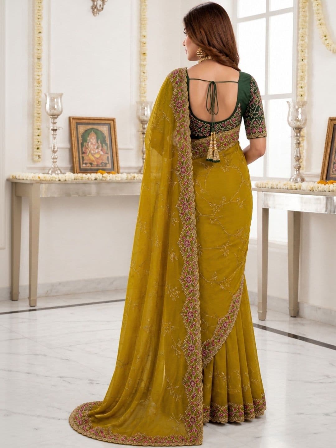 Mitera Embellished Embroidered Poly Georgette Heavy Work Saree thumbnail 5