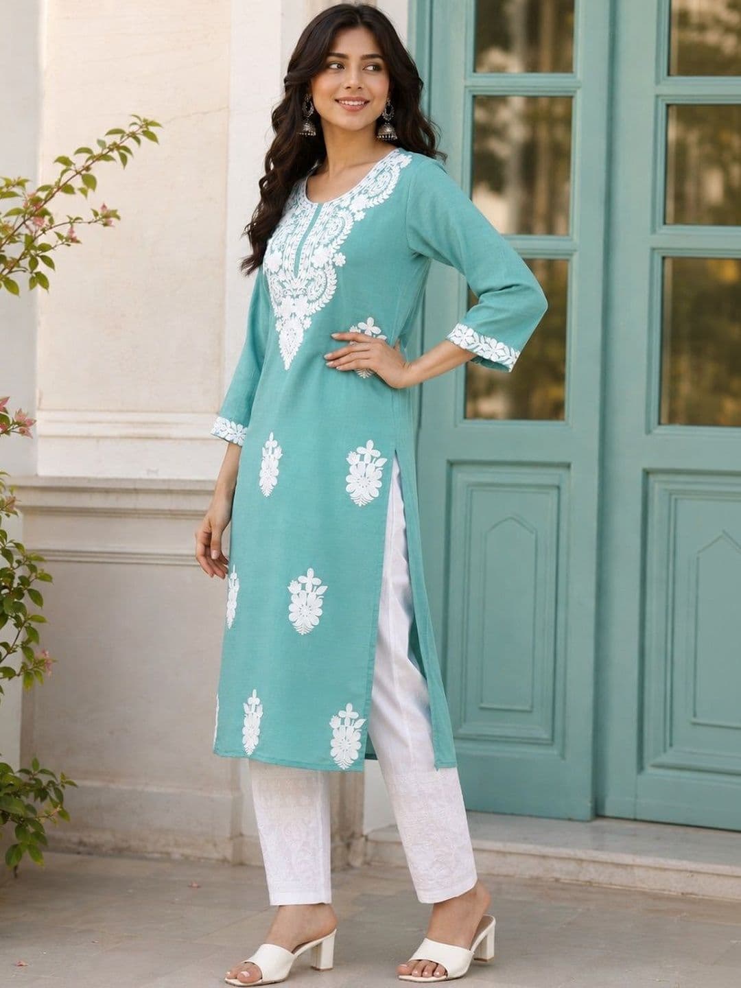 KALINI Women Ethnic Motifs Embroidered Chikankari Kurta thumbnail 2