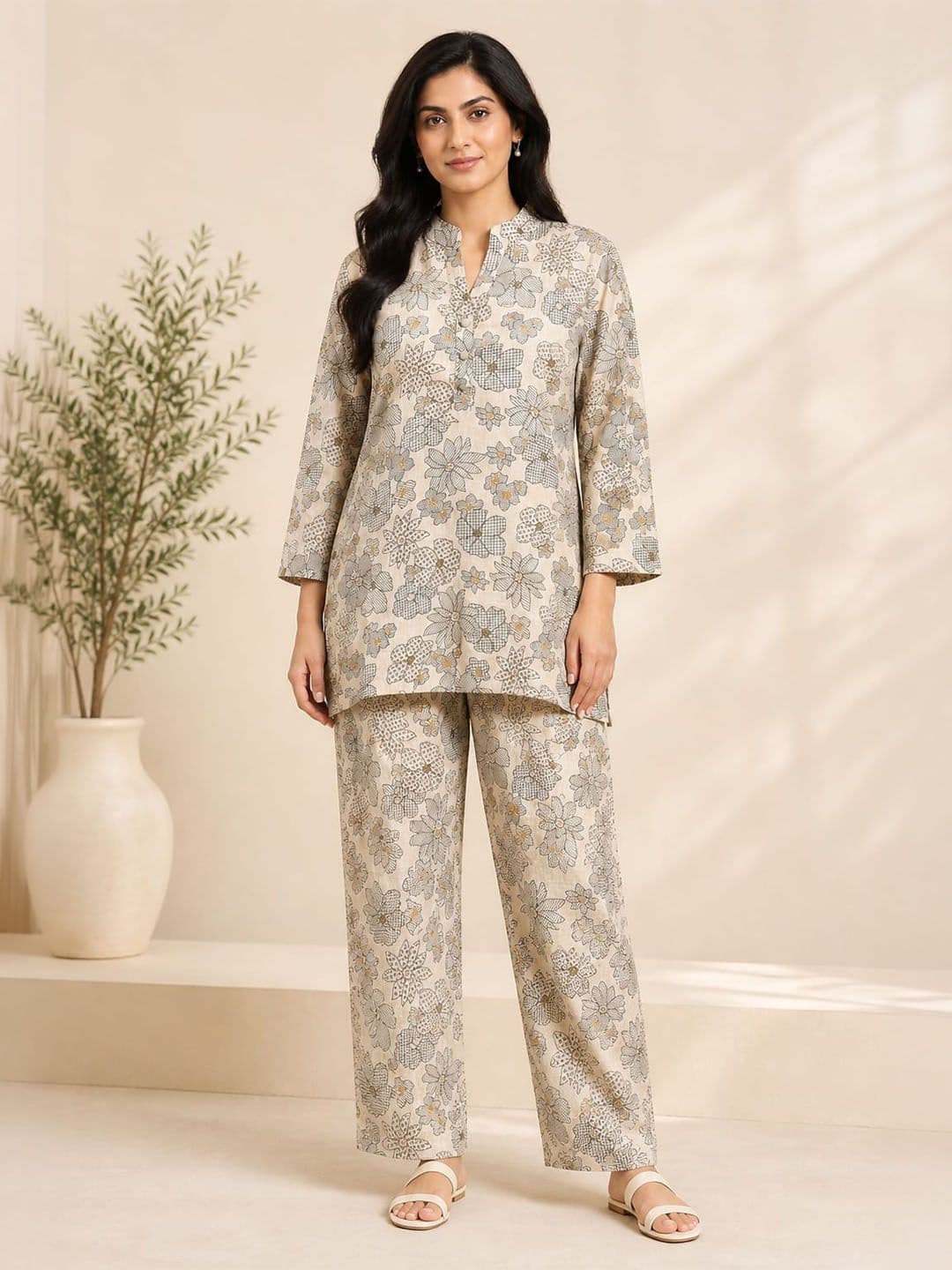 Ilaaha Women Floral Printed Regular Kurta with Trousers - view 1
