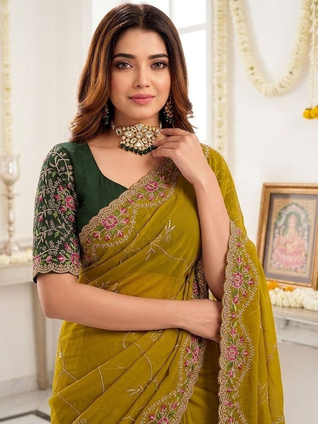 Mitera Embellished Embroidered Poly Georgette Heavy Work Saree thumbnail 3