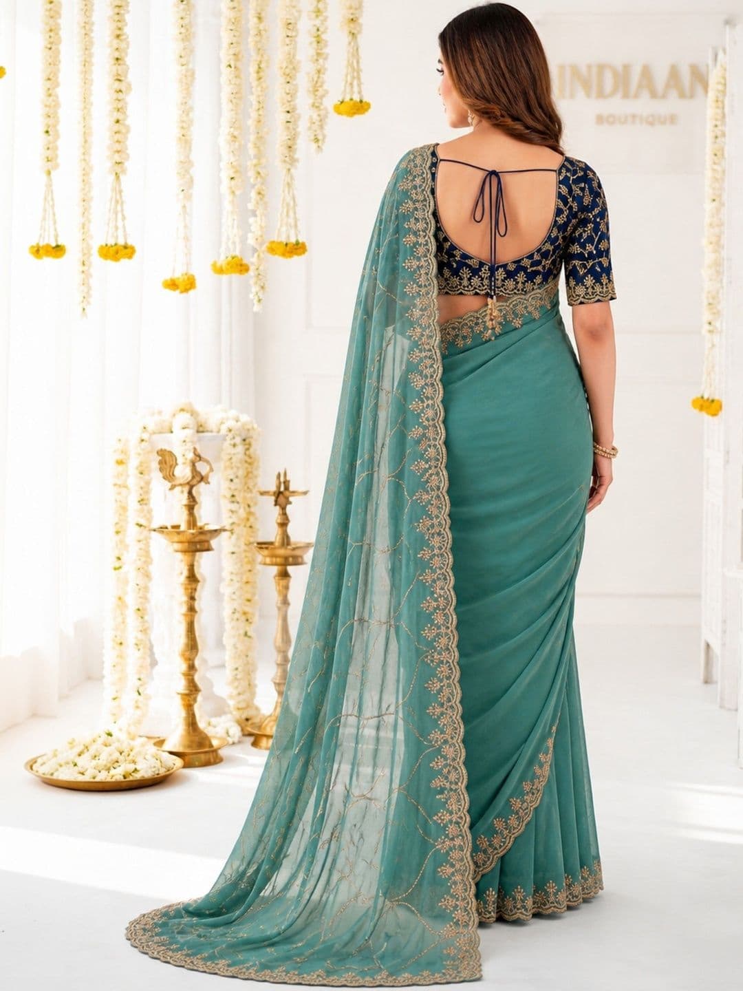 Mitera Embellished Embroidered Poly Georgette Designer Saree thumbnail 4