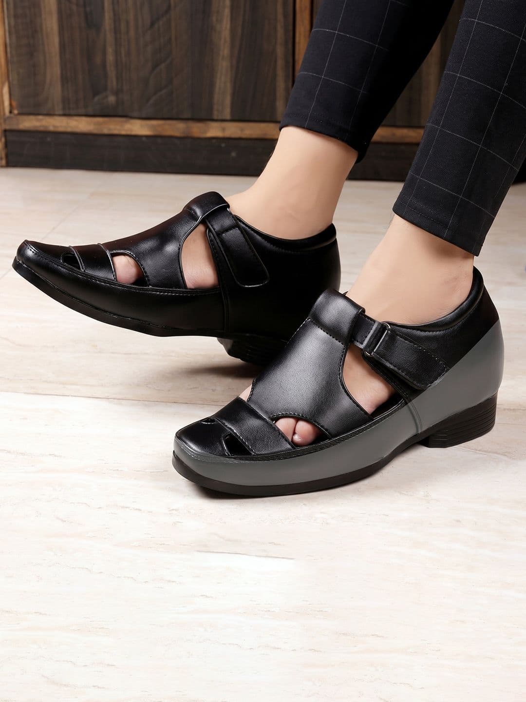 Bxxy Men Black Elevator Formal Cushion Insole Sandal - view 1