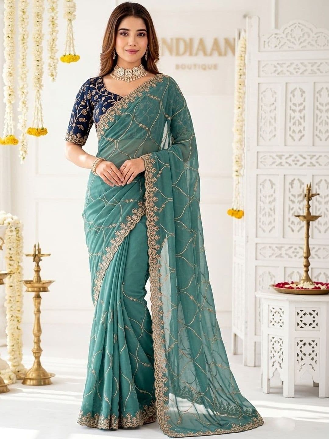 Mitera Embellished Embroidered Poly Georgette Designer Saree - view 1