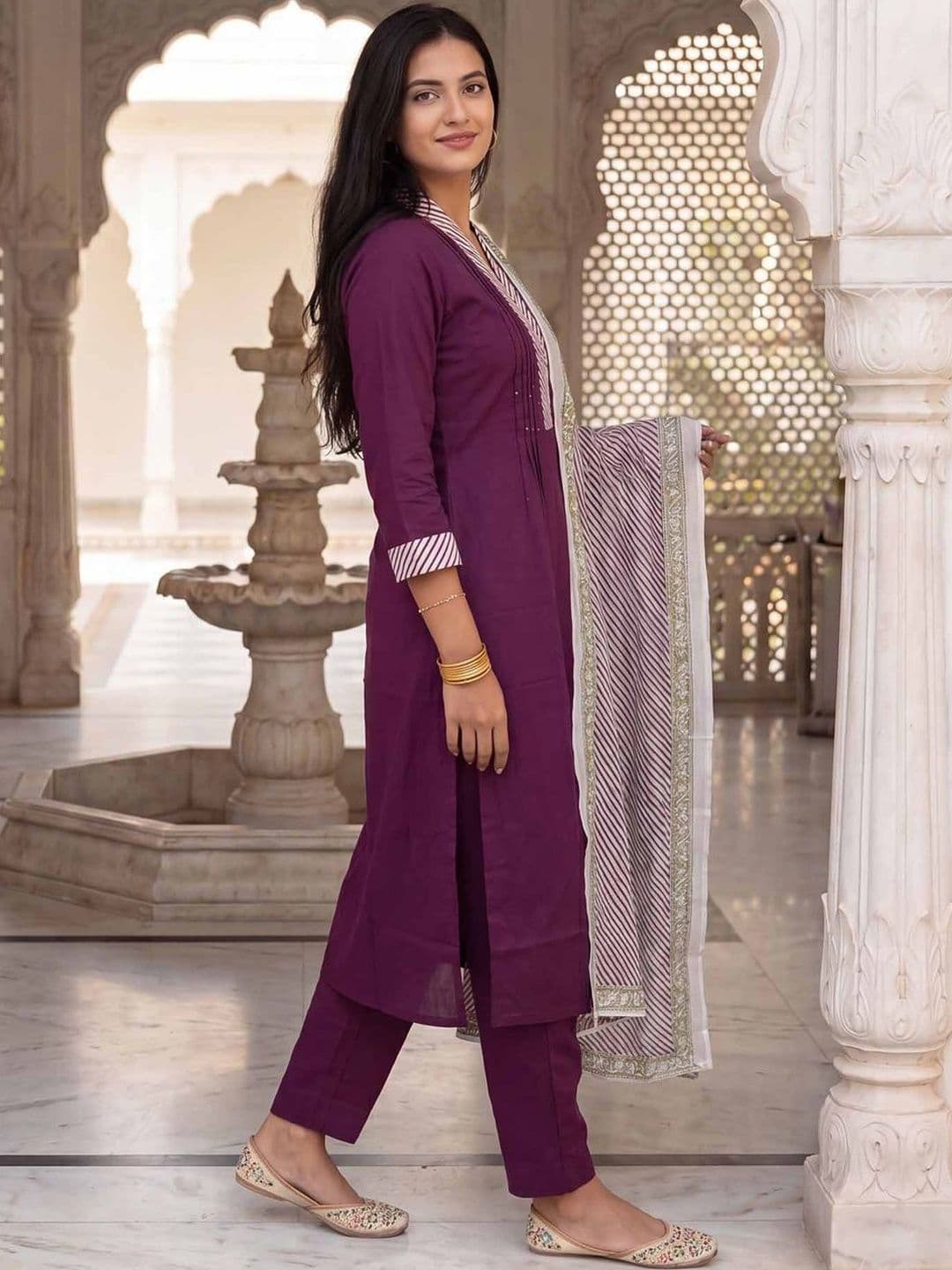 Indo Era Women Regular Thread Work Pure Cotton Kurta with Trousers & With Dupatta thumbnail 6
