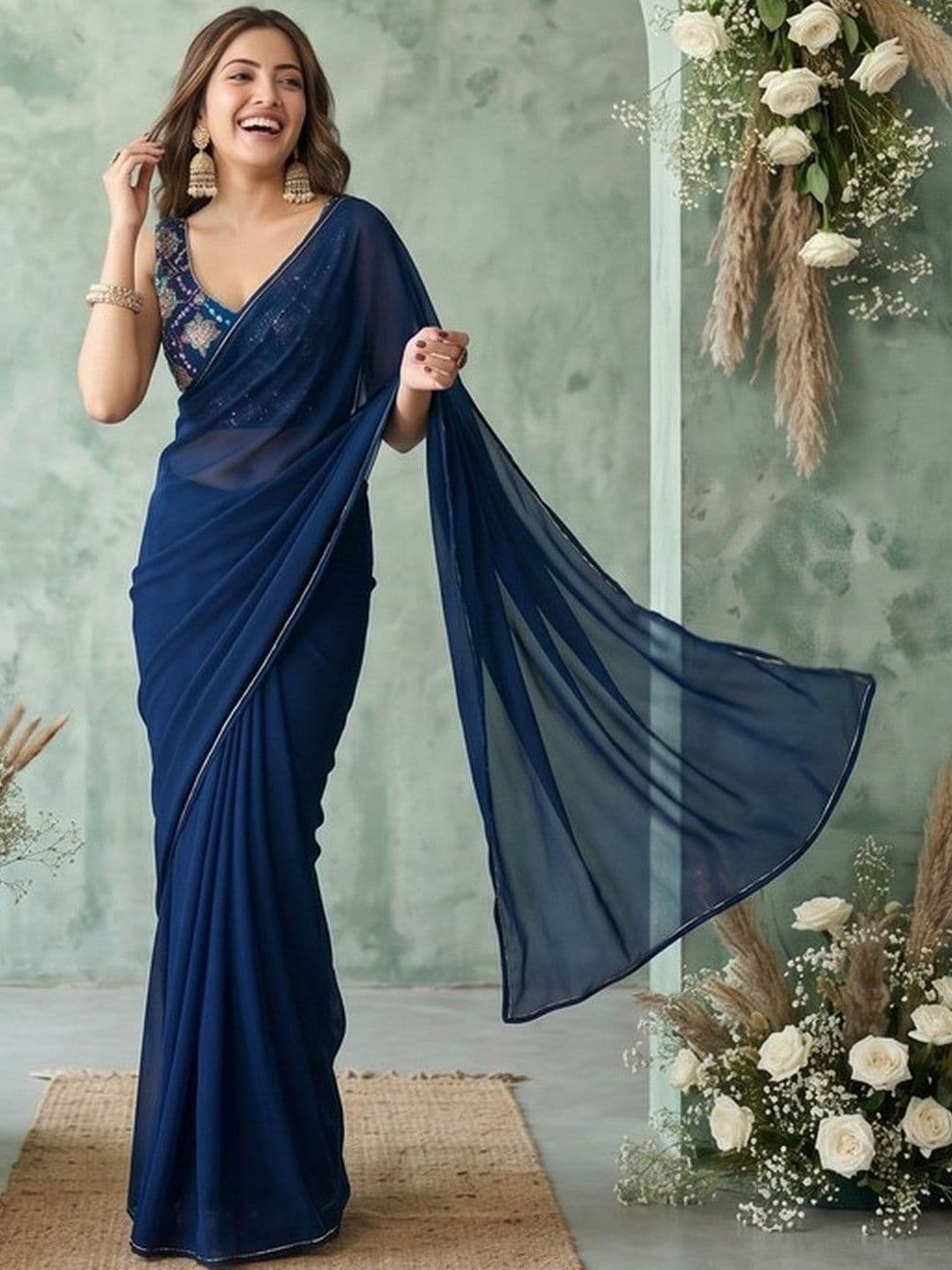 Mitera Embroidered Poly Georgette Designer Saree thumbnail 5