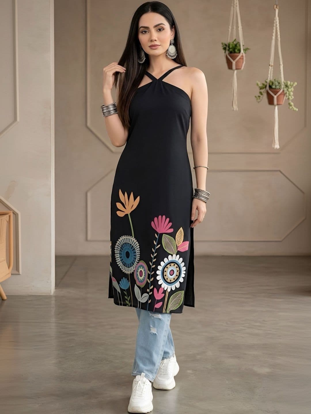 SZN Women Floral Printed Halter Neck Floral Kurta thumbnail 5