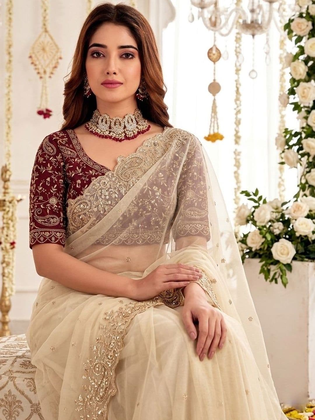 Mitera Embellished Embroidered Poly Georgette Heavy Work Saree thumbnail 4
