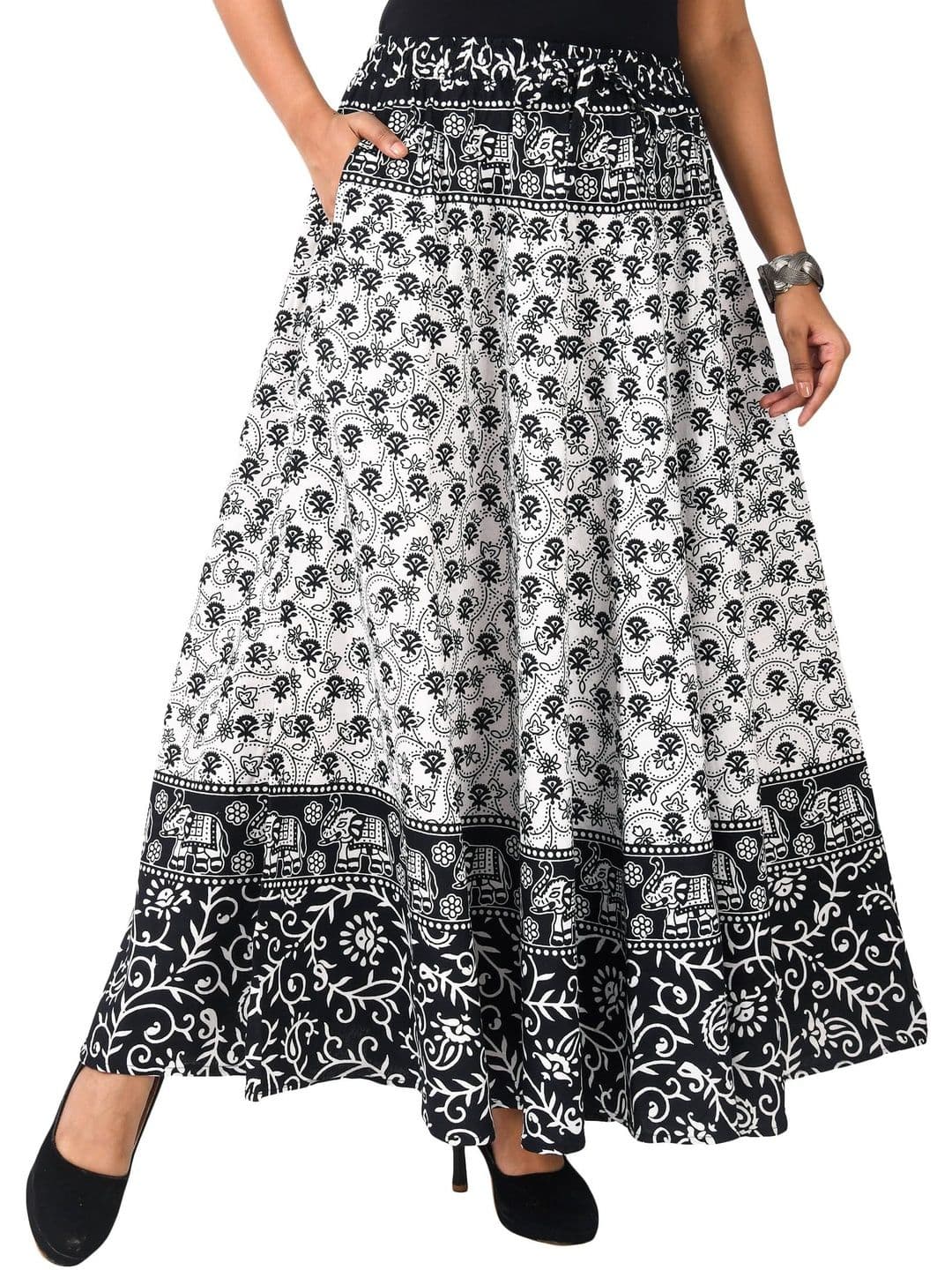 SAMJHI Women Pure Cotton Colourblocked Maxi Flared Skirt - view 1