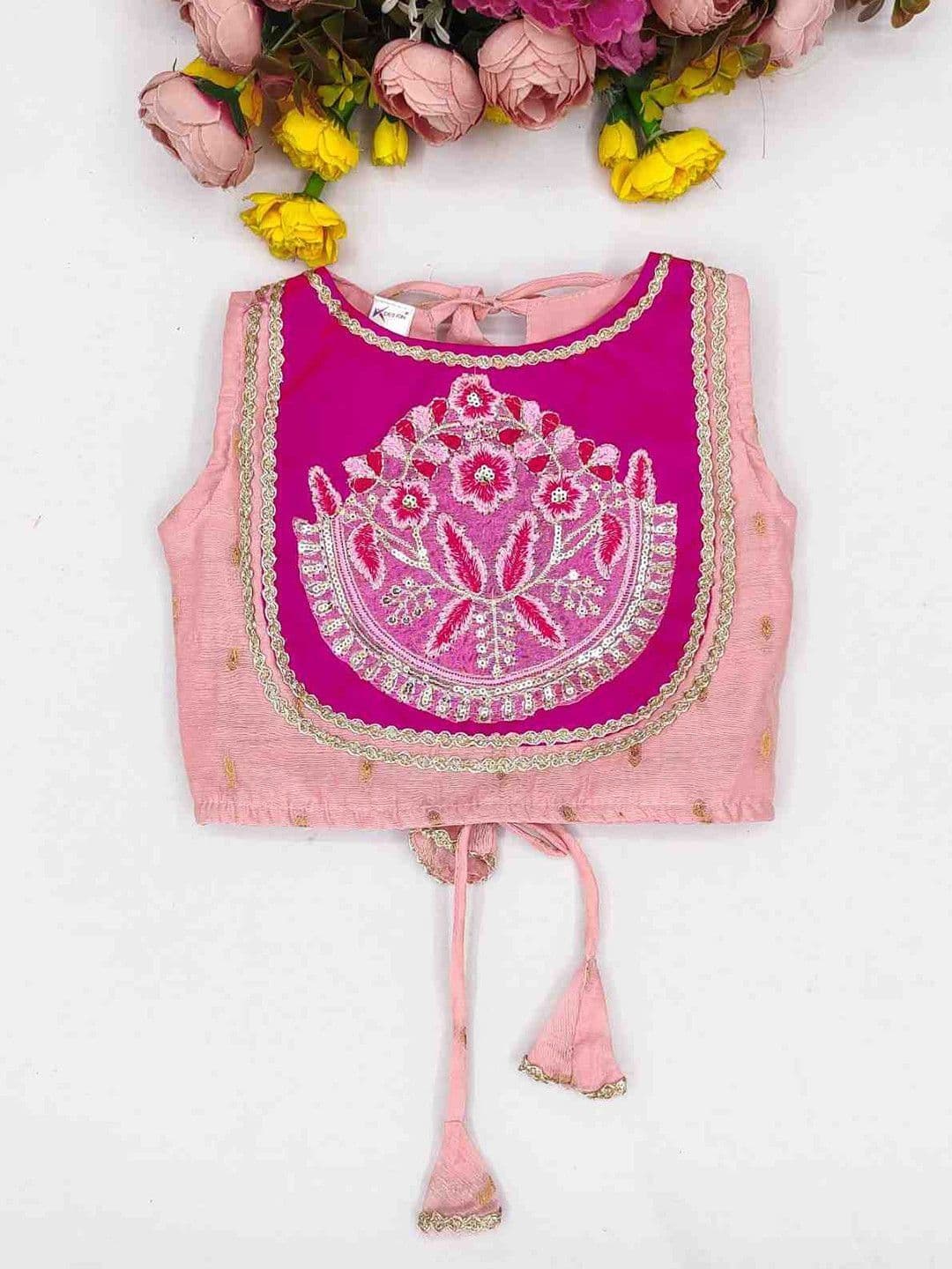 RJ ONLINE Girls Thread Work Tie and Dye Semi-Stitched Lehenga & Blouse With Dupatta thumbnail 5