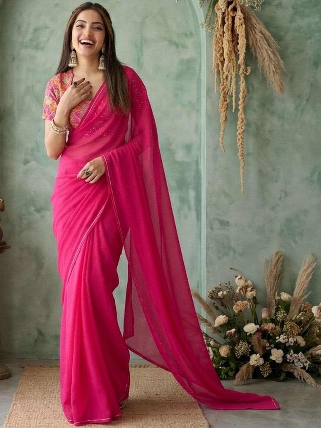 Mitera Embellished Beads and Stones Poly Georgette Saree - view 1