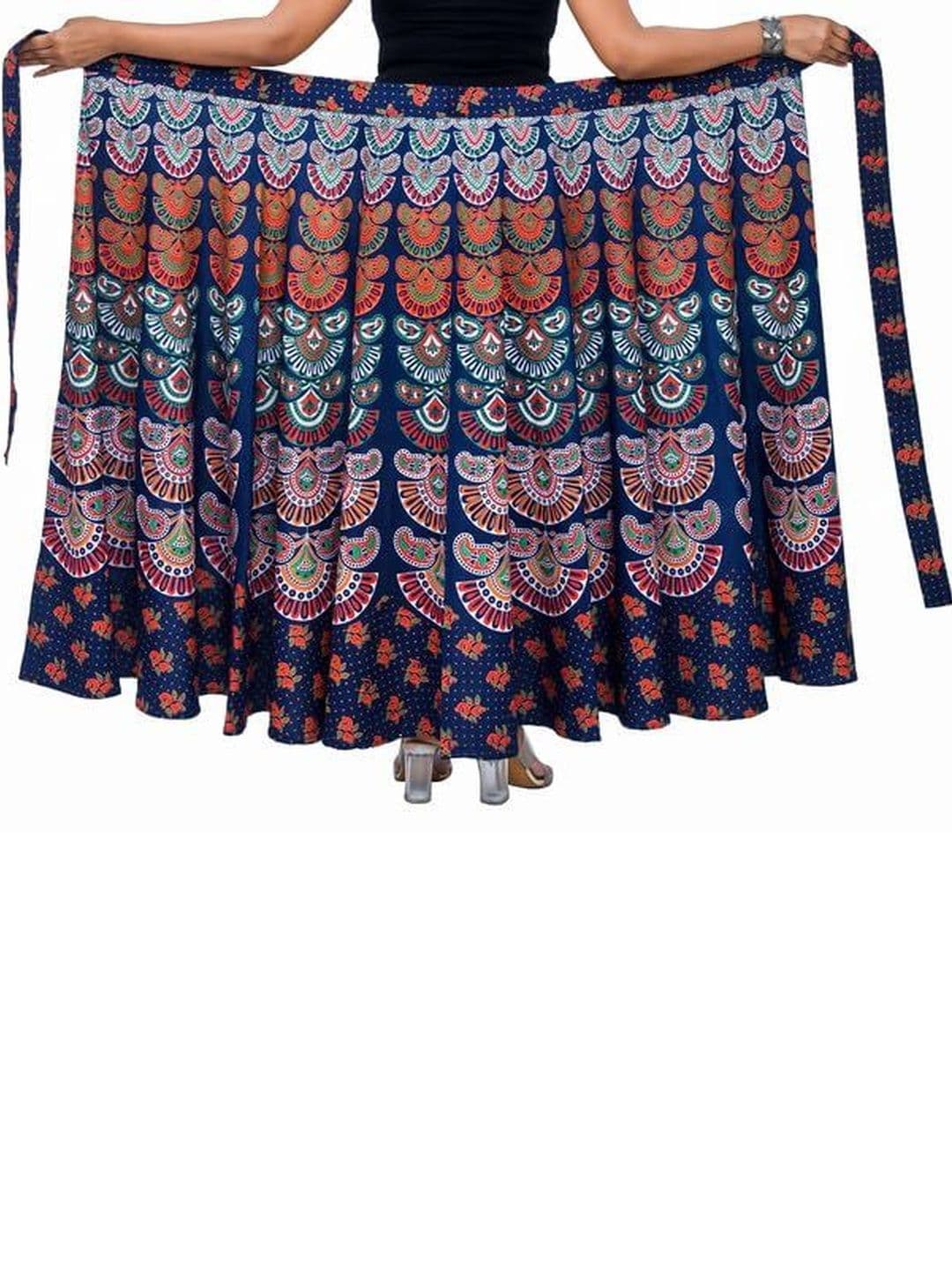 SAMJHI Navy Blue Paisley Maxi Wrap Skirt thumbnail 2