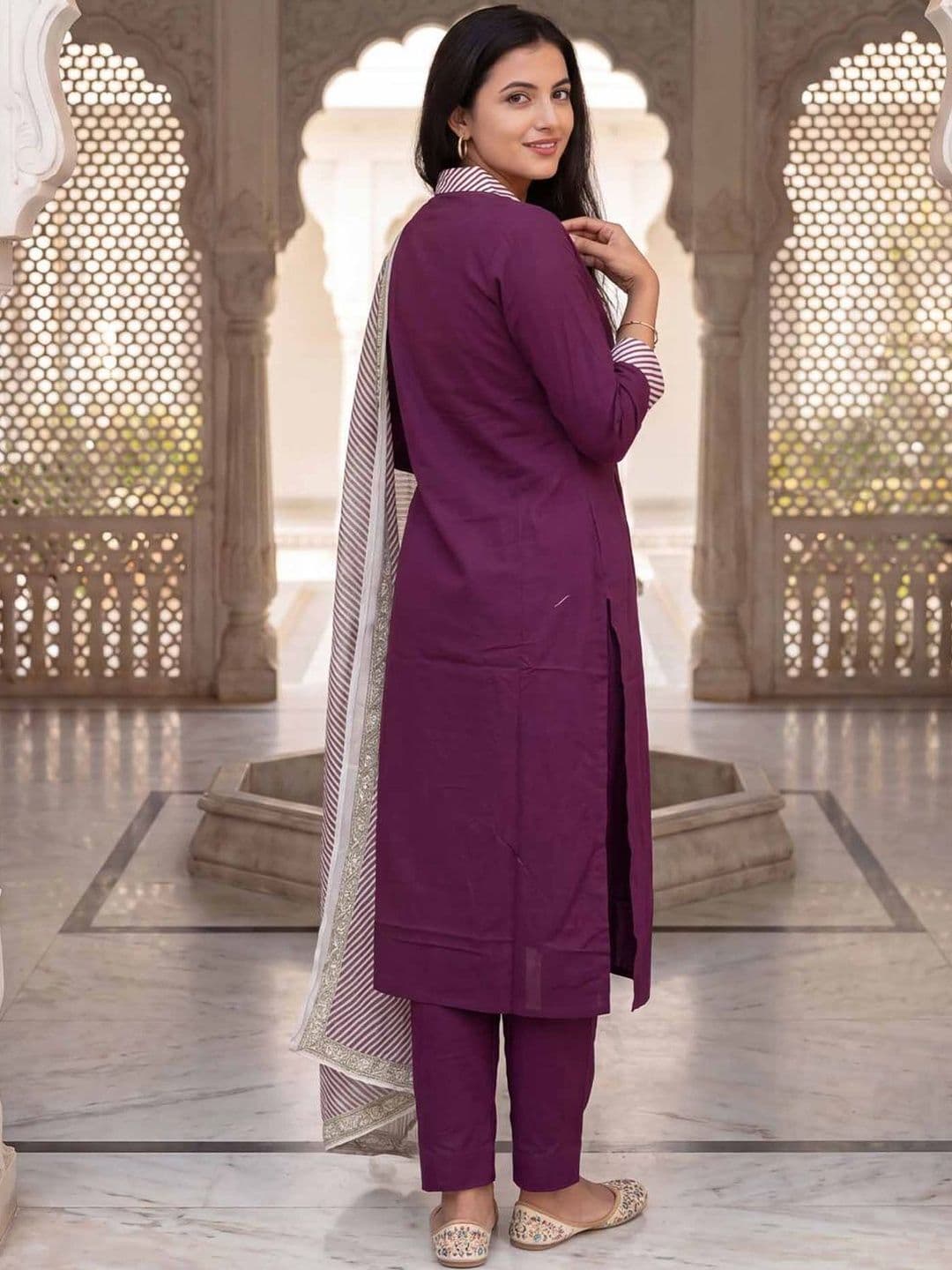 Indo Era Women Regular Thread Work Pure Cotton Kurta with Trousers & With Dupatta thumbnail 4
