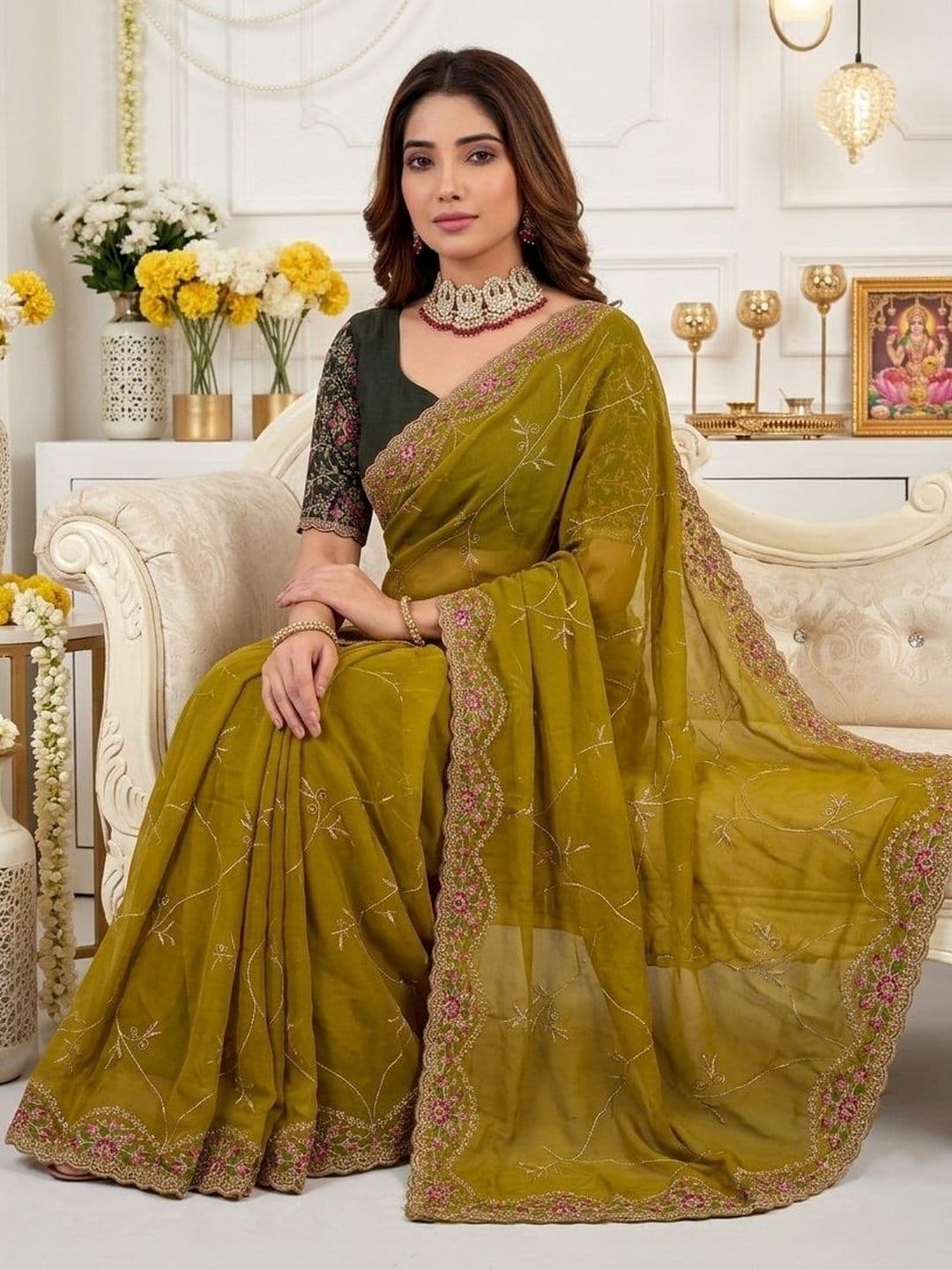 Mitera Embellished Embroidered Poly Georgette Heavy Work Saree thumbnail 7
