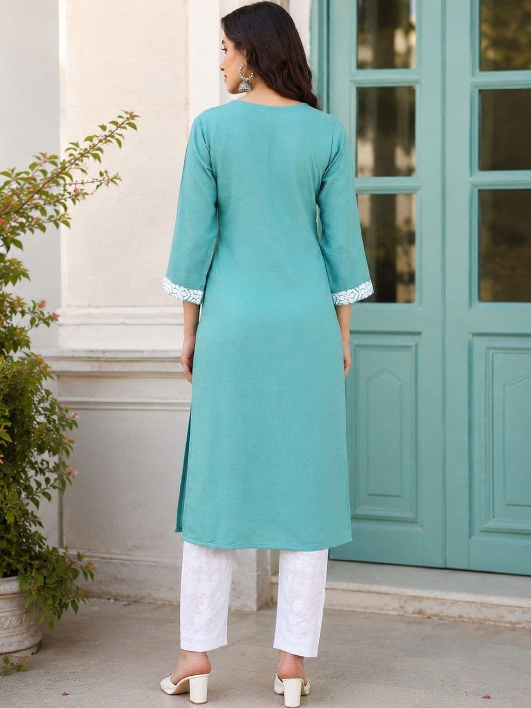 KALINI Women Ethnic Motifs Embroidered Chikankari Kurta thumbnail 5