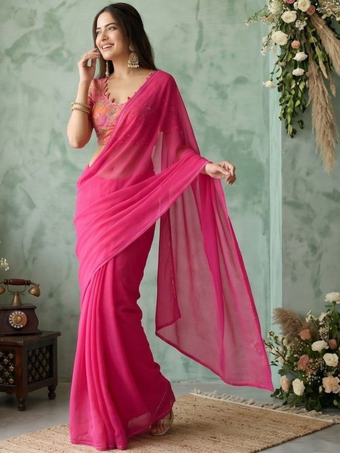 Mitera Embellished Beads and Stones Poly Georgette Saree thumbnail 4