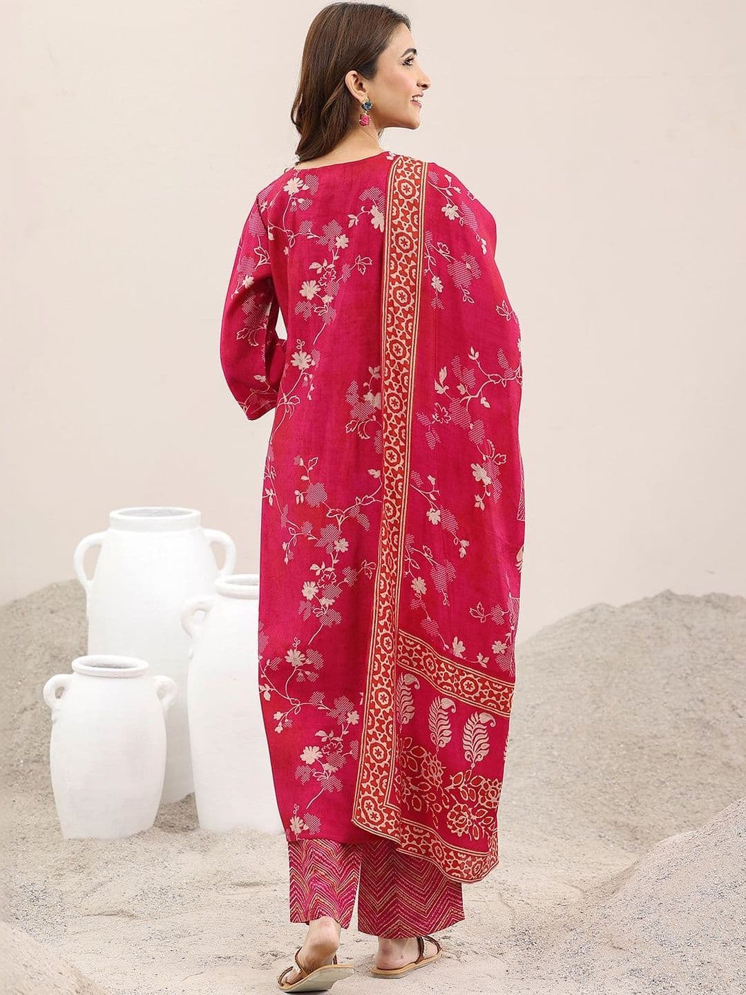 Libas Women Floral Printed Regular Thread Work Kurta with Trousers & With Dupatta thumbnail 6