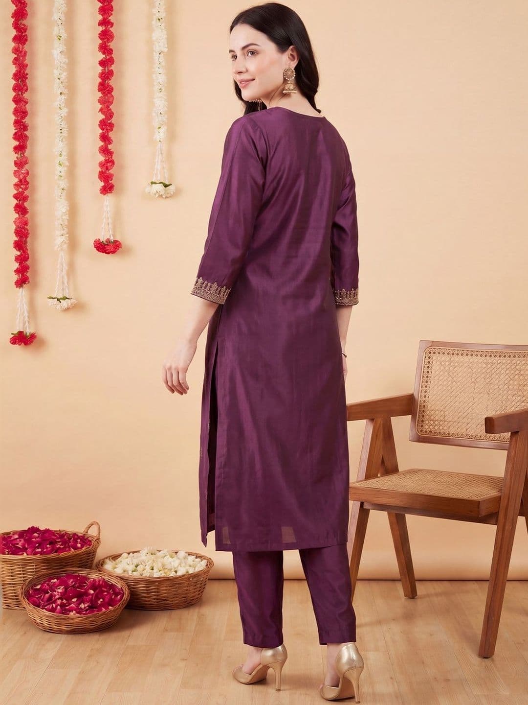 Indo Era Women Ethnic Motifs Embroidered Regular Thread Work Kurta with Trousers & With Dupatta thumbnail 2