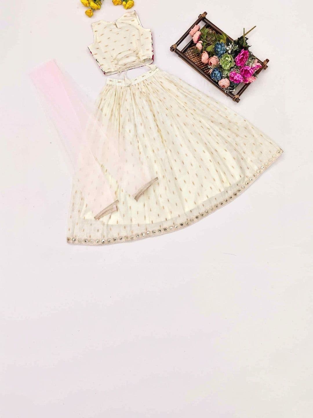 RJ ONLINE Girls Sequinned Tie and Dye Semi-Stitched Lehenga & Blouse With Dupatta thumbnail 5