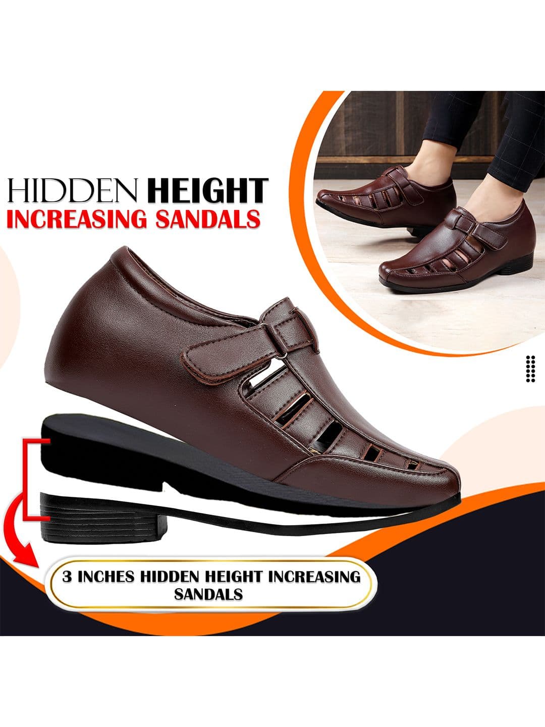 Bxxy Men Brown Elevator Increasing Casual Sandal Shoes thumbnail 6