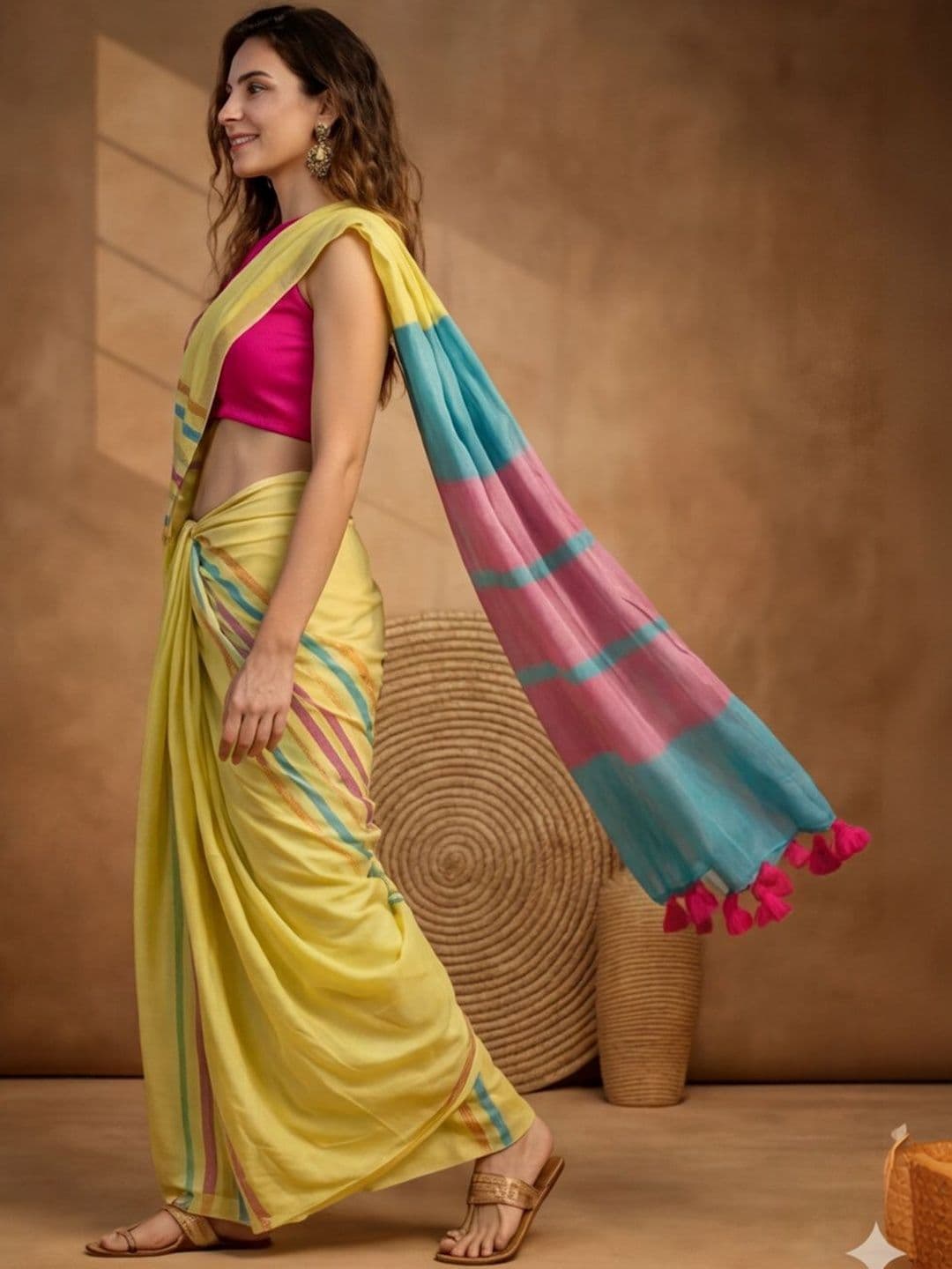 Jaipur Kurti Striped Pure Linen Handloom Saree thumbnail 6