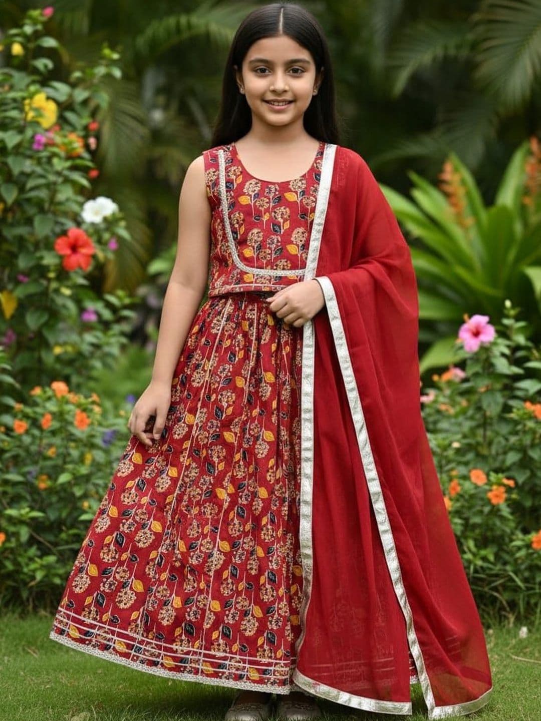 KALINI Girls Printed Ready to Wear Lehenga & Blouse With Dupatta - view 1
