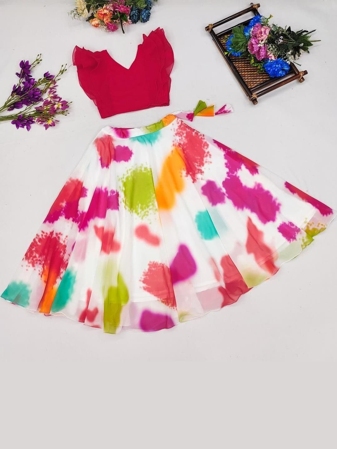 RJ ONLINE Dyed Silk Georgette Lehenga Choli thumbnail 4