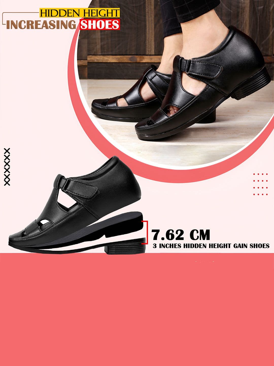Bxxy Men Hidden Height Increasing Velcro Strap Closure Sandals thumbnail 7