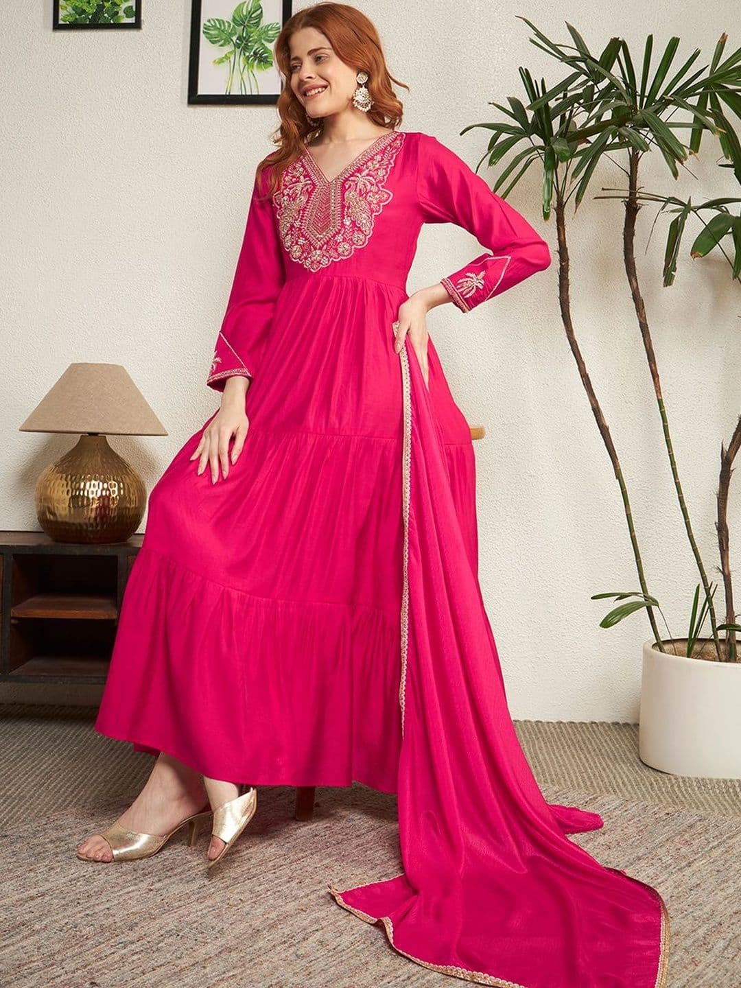 Honky Tonky Embellished V-Neck Ethnic Dress thumbnail 2