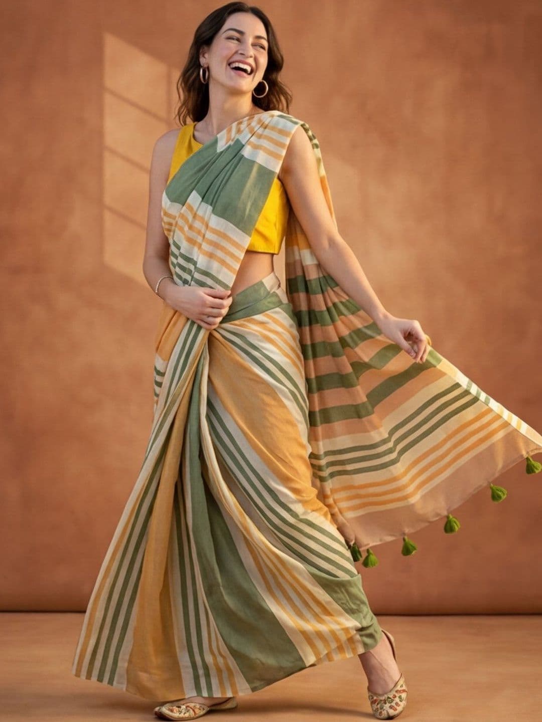 Jaipur Kurti Striped Pure Linen Handloom Saree - view 1