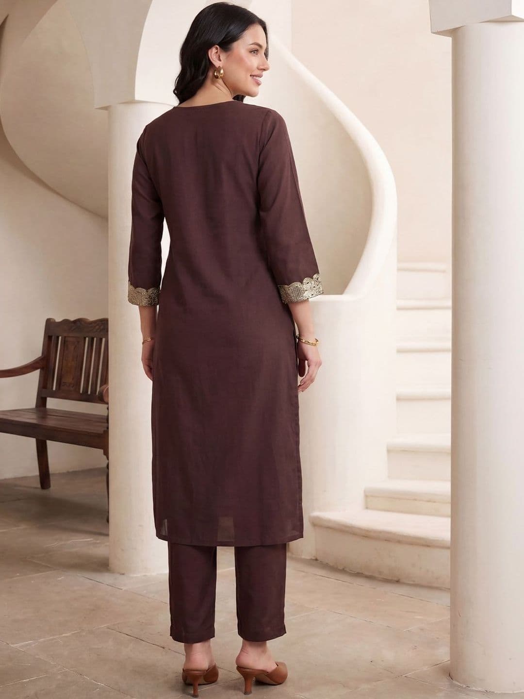 Indo Era Women Embroidered Regular Sequinned Kurta with Trousers thumbnail 3