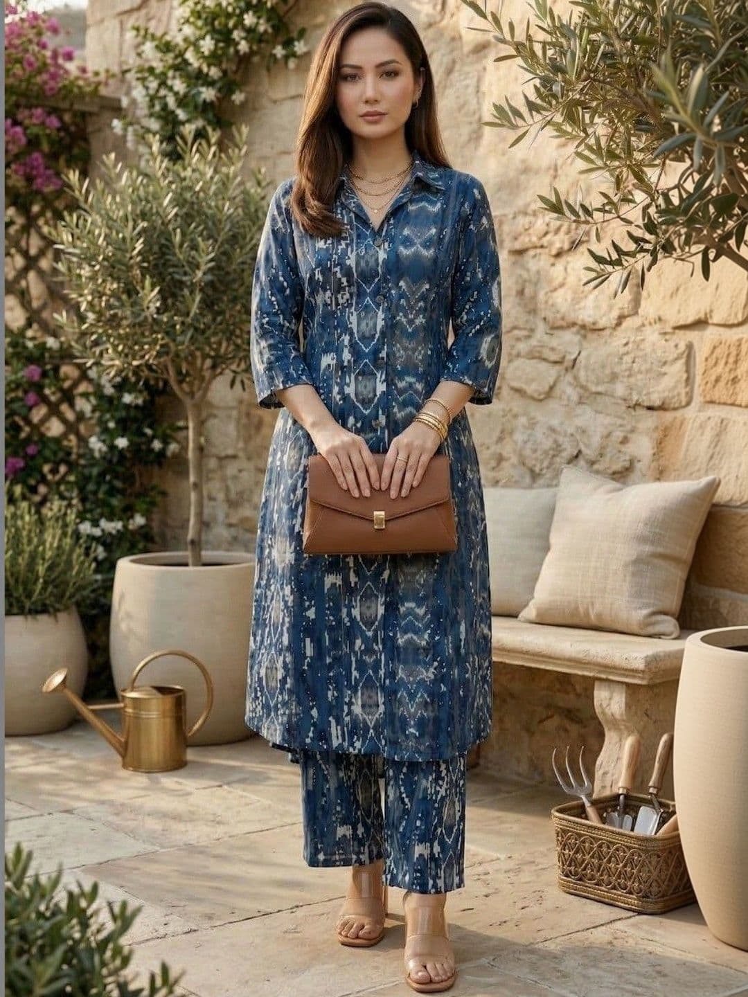 Demirner Women Ethnic Motifs Printed Regular Pure Cotton Kurta with Trousers thumbnail 3