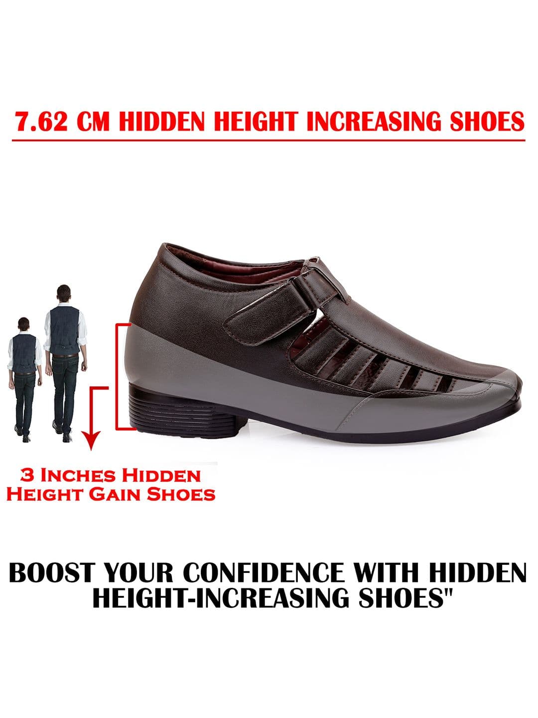 Bxxy Men Brown Solid Invisible Height Increasing 3 Inch Semi-Formal Sandals thumbnail 4