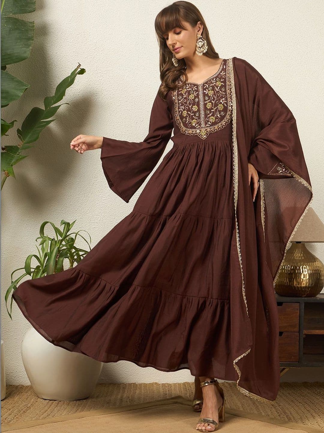 Honky Tonky Embroidered Round Neck Ethnic Dress - view 1