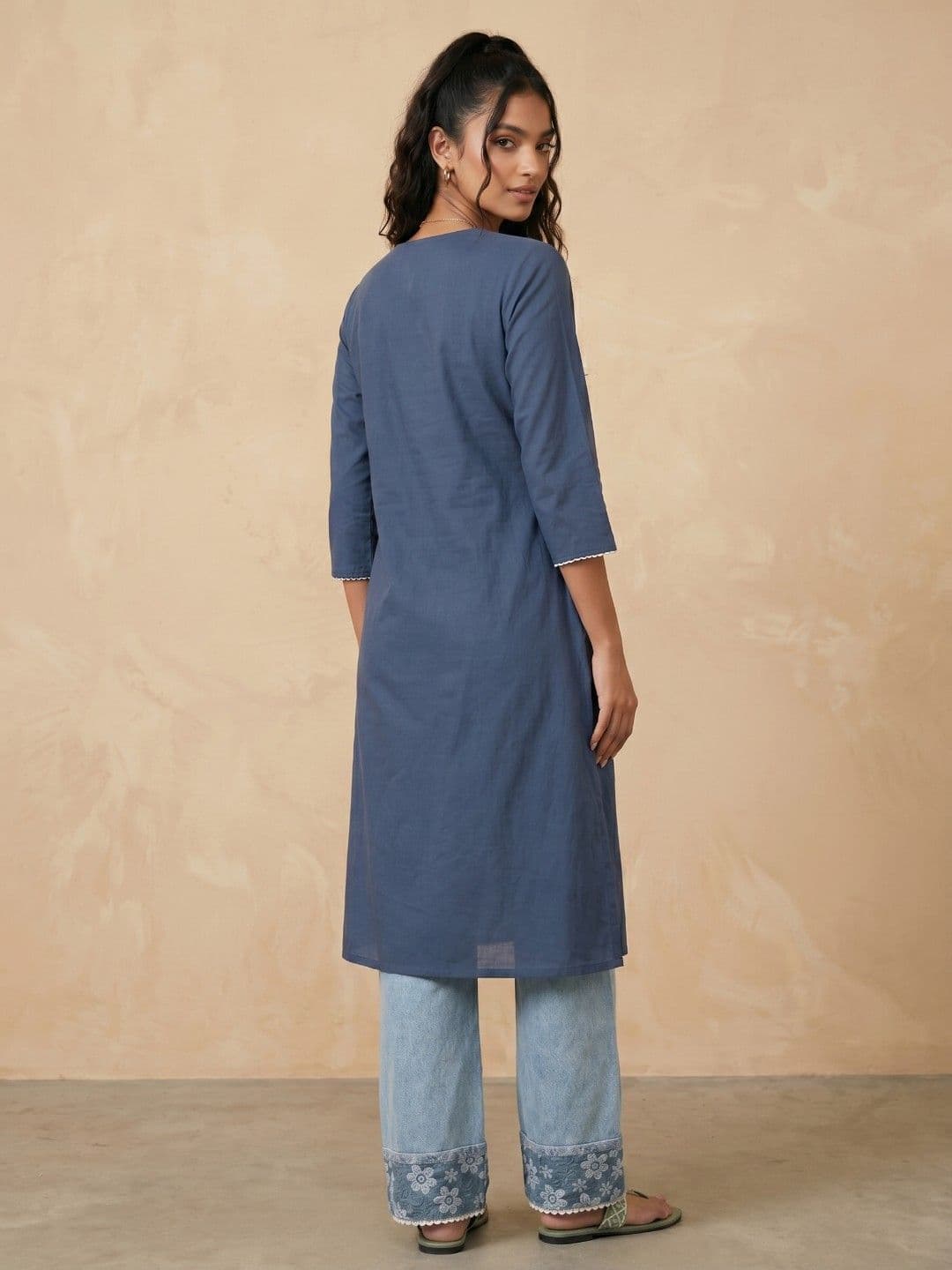 fusion by glitchez Women Pure Cotton A-Line Kurta thumbnail 2