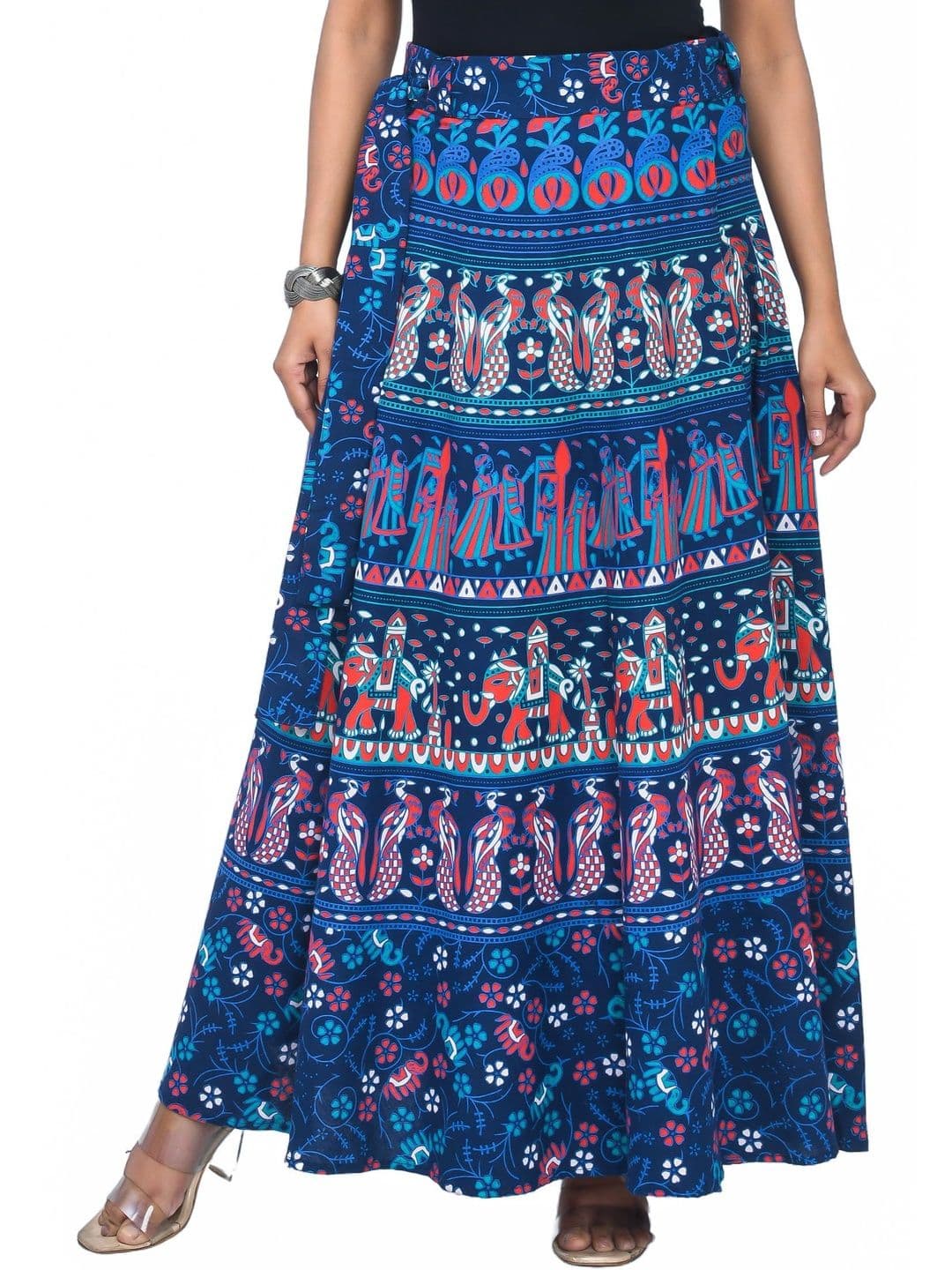 SAMJHI Women Pure Cotton Colourblocked Maxi Wrap Skirt thumbnail 2