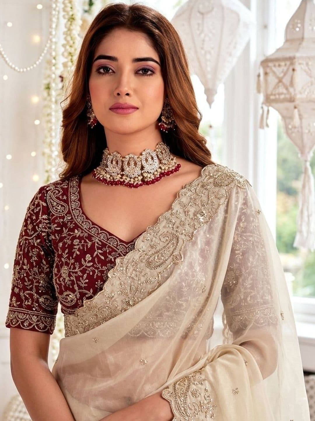Mitera Embellished Embroidered Poly Georgette Heavy Work Saree thumbnail 3