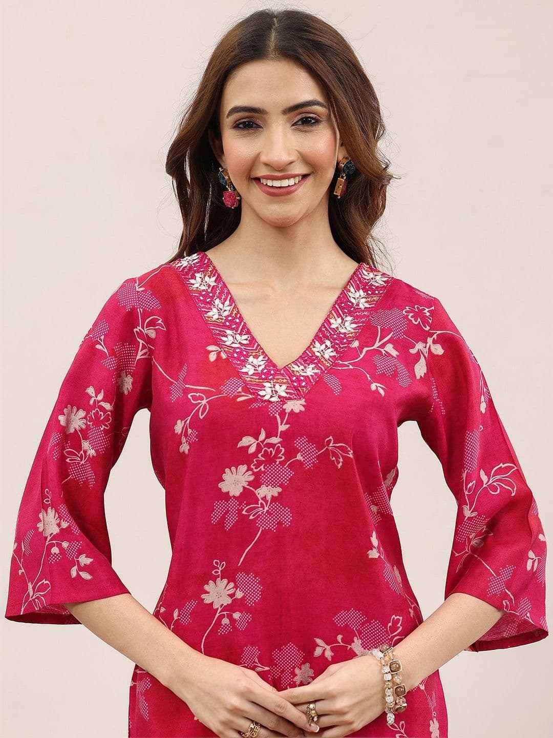 Libas Women Floral Printed Regular Thread Work Kurta with Trousers & With Dupatta thumbnail 2