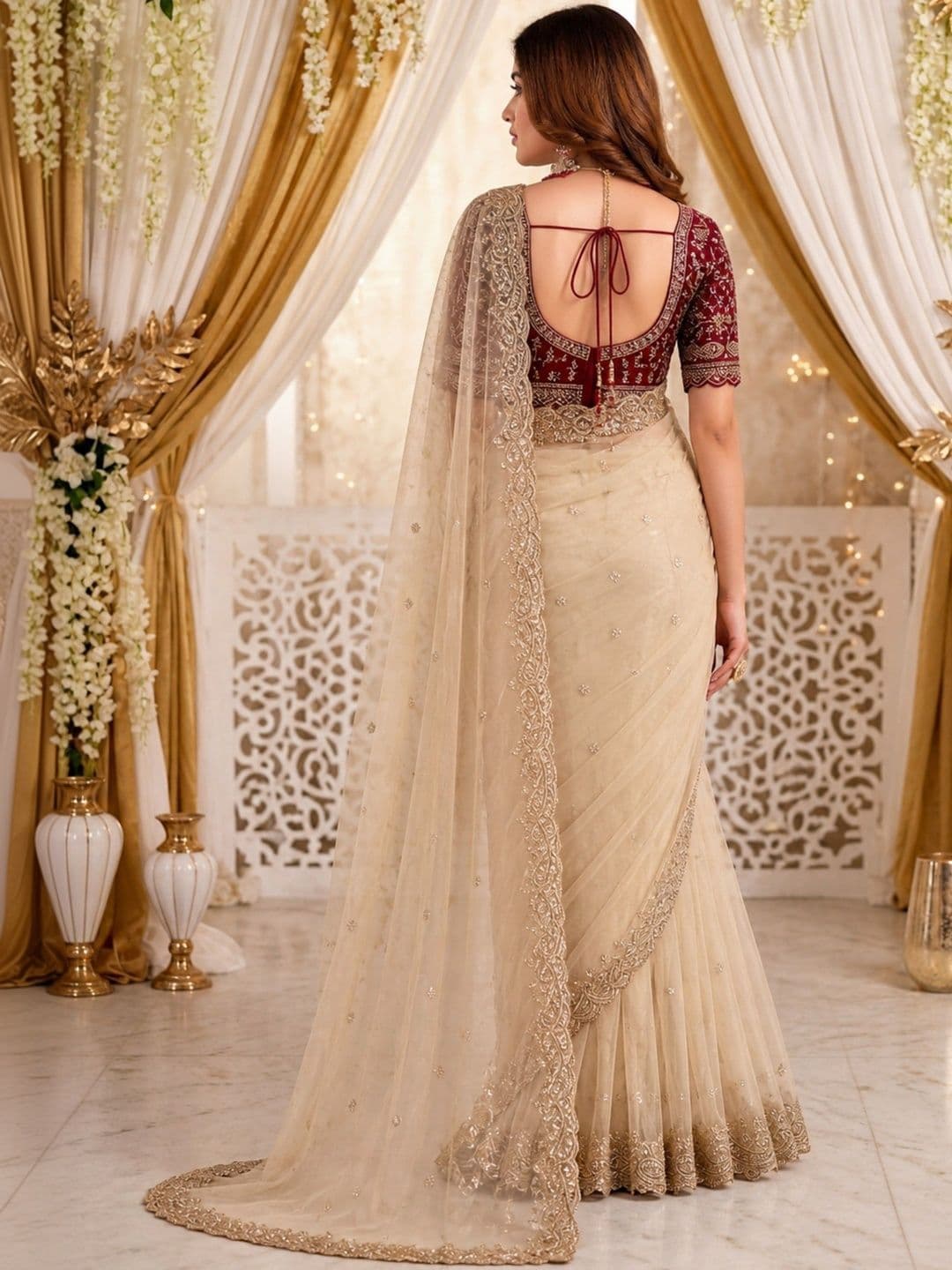Mitera Embellished Embroidered Poly Georgette Heavy Work Saree thumbnail 5