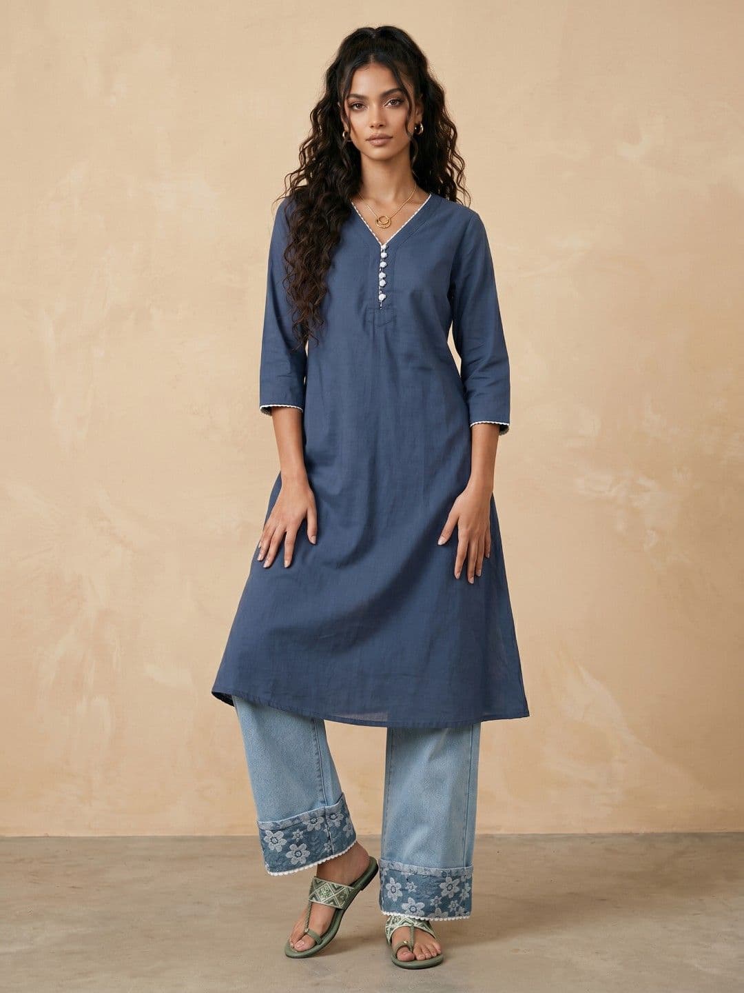 fusion by glitchez Women Pure Cotton A-Line Kurta thumbnail 4