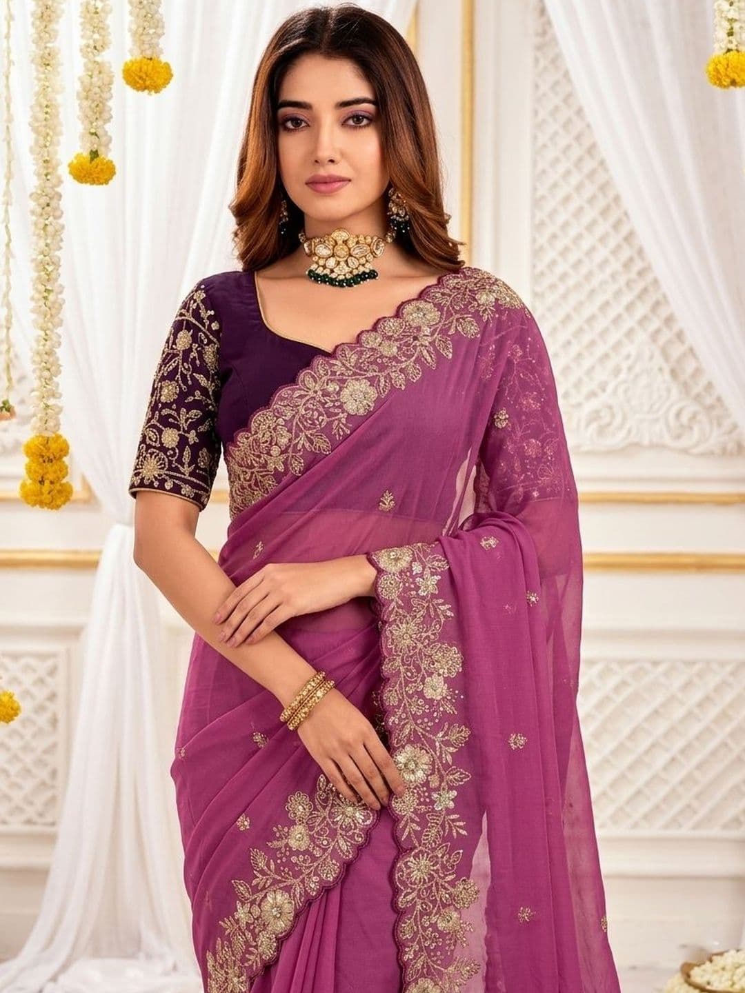 Mitera Floral Embroidered Poly Georgette Heavy Work Saree thumbnail 2