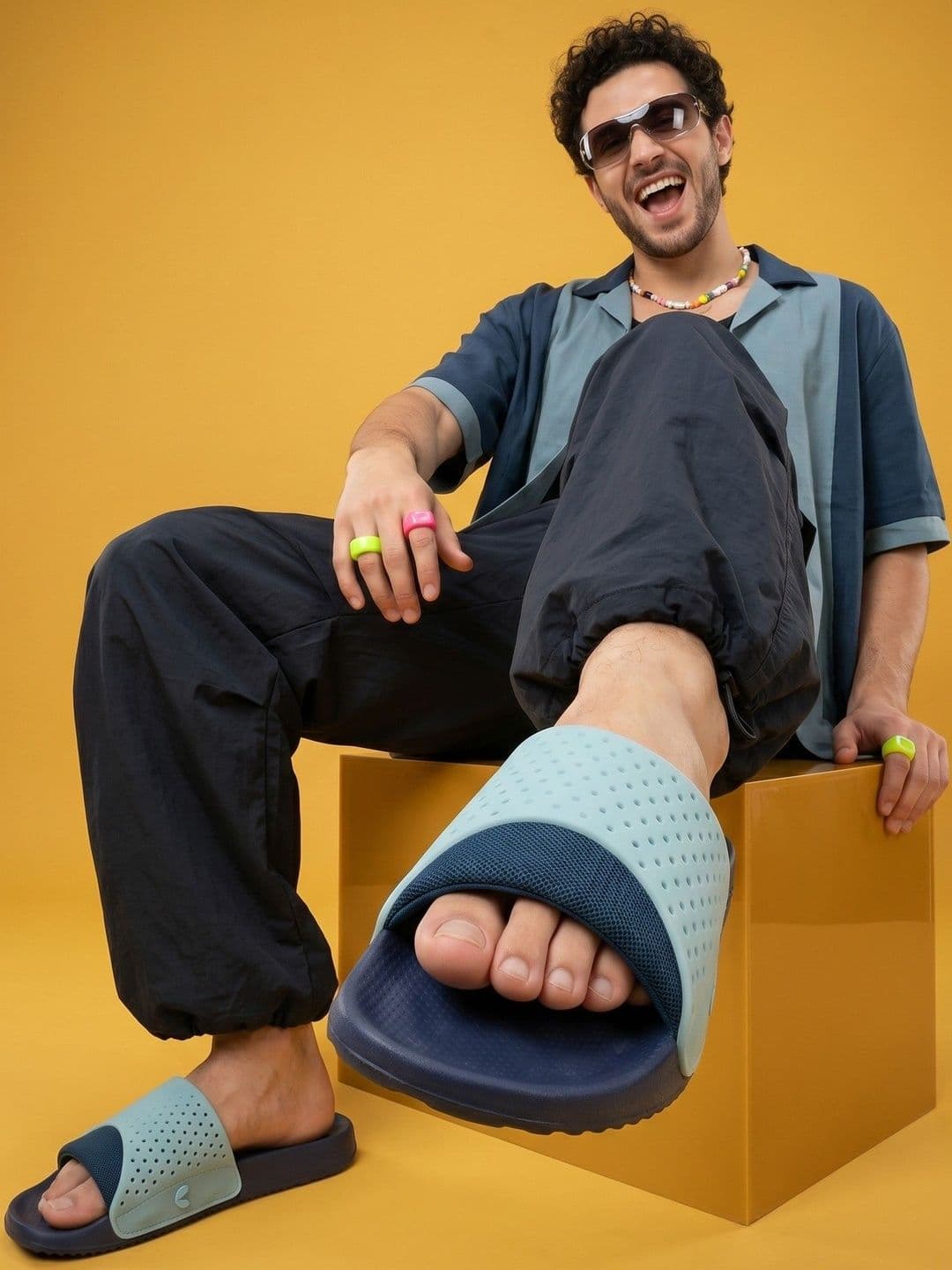 CHUPPS Men Aqua Blue Dink Ergo-X Orthopedic Sliders thumbnail 7