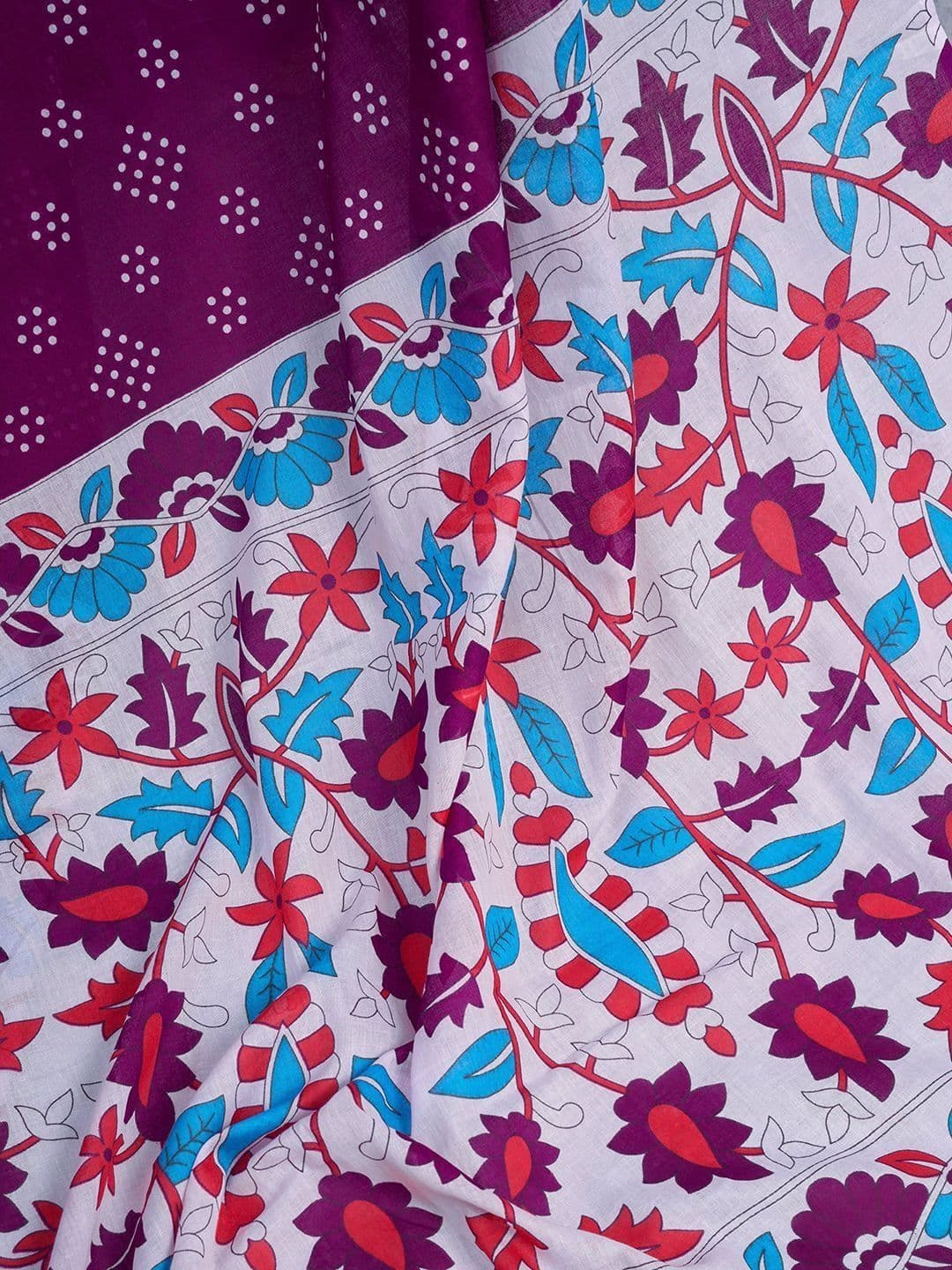 Sangria Pure Cotton Printed Block Print Ready to Wear Saree With Blouse Piece thumbnail 6