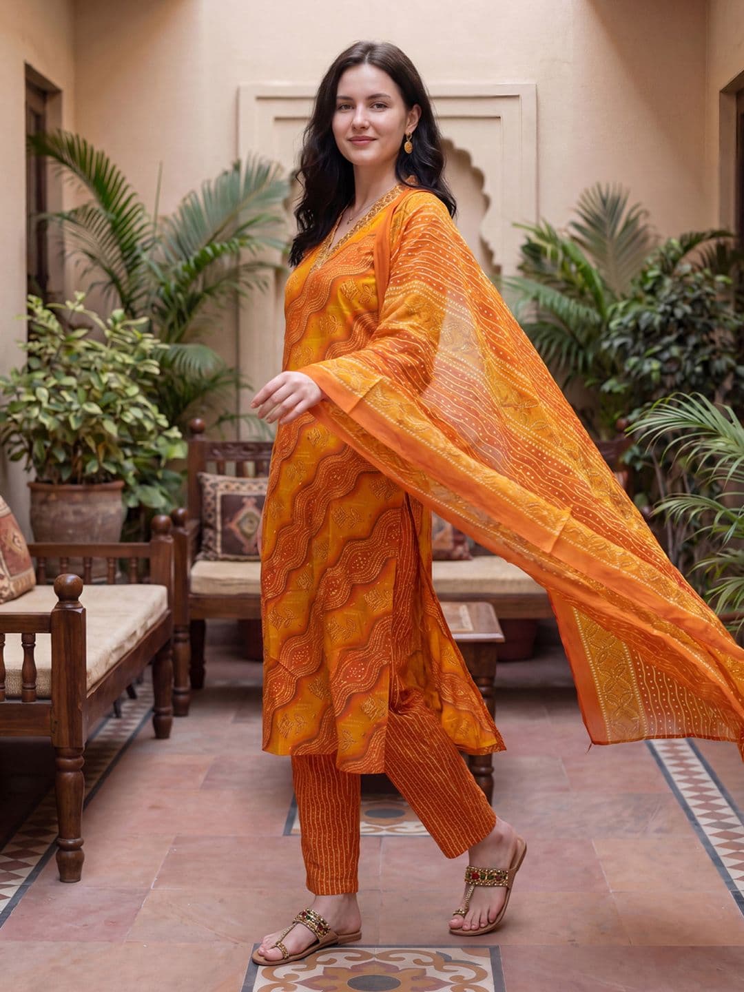 Indo Era Women Ethnic Motifs Printed Regular Thread Work Kurta with Trousers & With Dupatta thumbnail 5