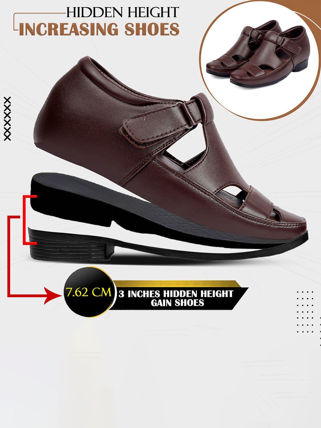Bxxy Men 3 Inch Hidden Elevator/Height Increasing Formal Sandals thumbnail 6
