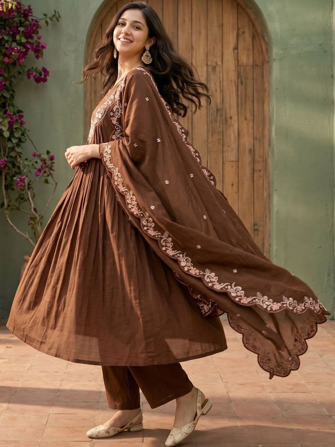 KRYSAL Women Ethnic Motifs Embroidered Panelled Thread Work Kurta with Trousers & With Dupatta thumbnail 3