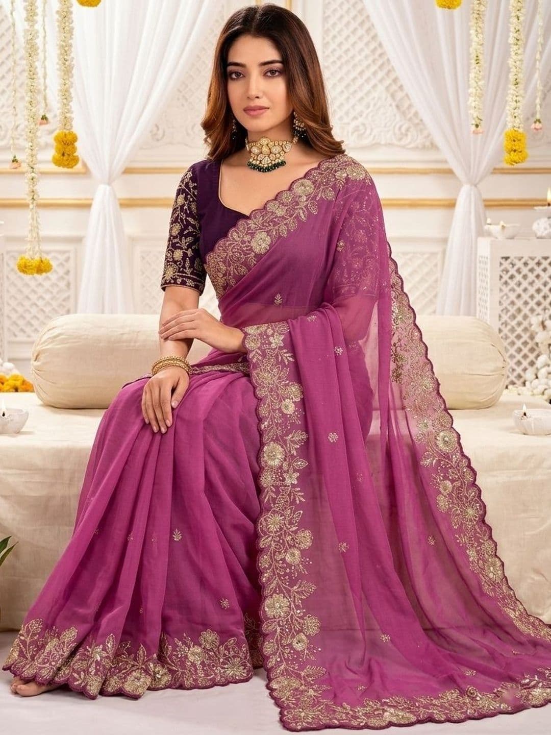 Mitera Floral Embroidered Poly Georgette Heavy Work Saree thumbnail 4
