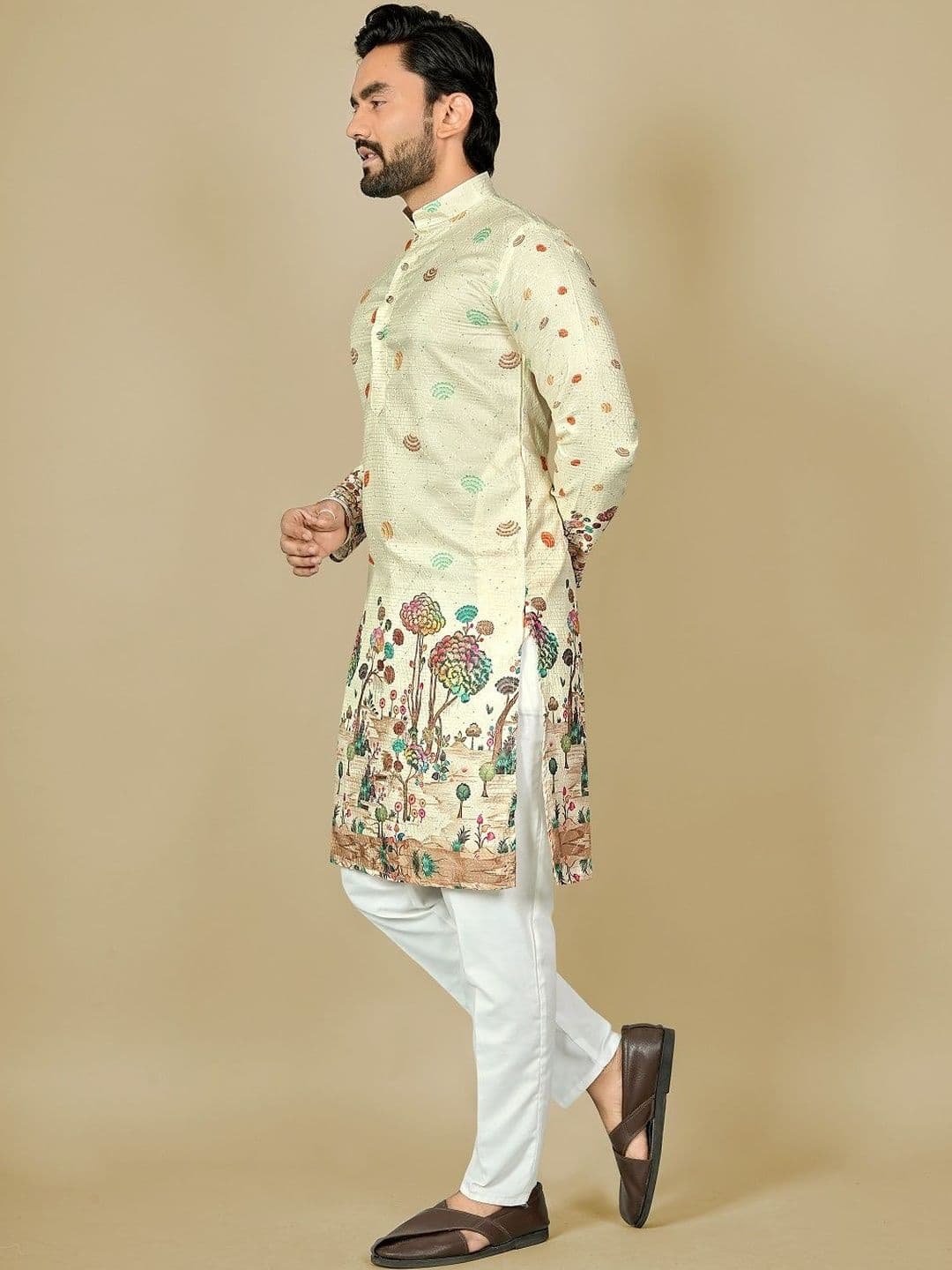 Leipzig Fashion Men Floral Printed Floral Kurta thumbnail 4