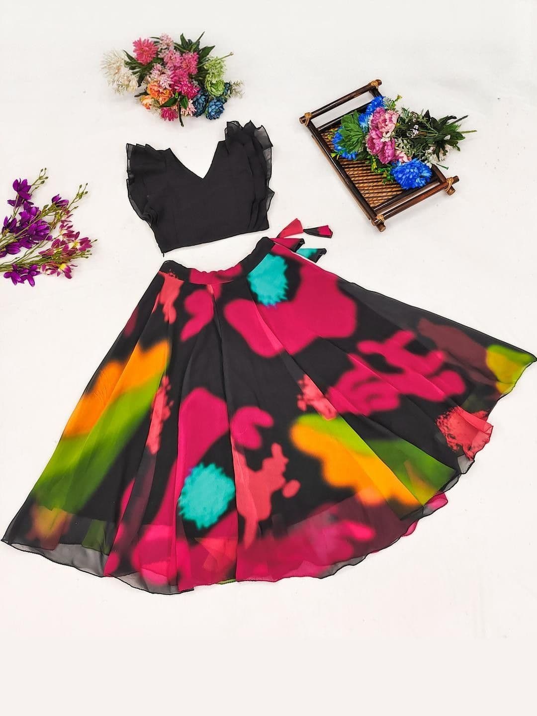 RJ ONLINE Dyed Silk Georgette Lehenga Choli thumbnail 2